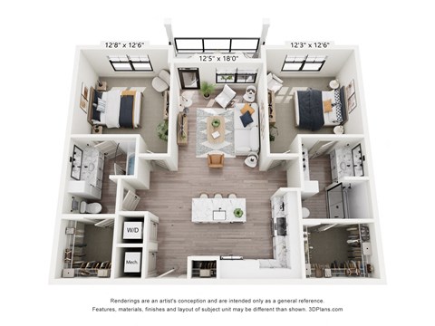 Floor plan for 2 beds, 2 baths, 1190 sqft